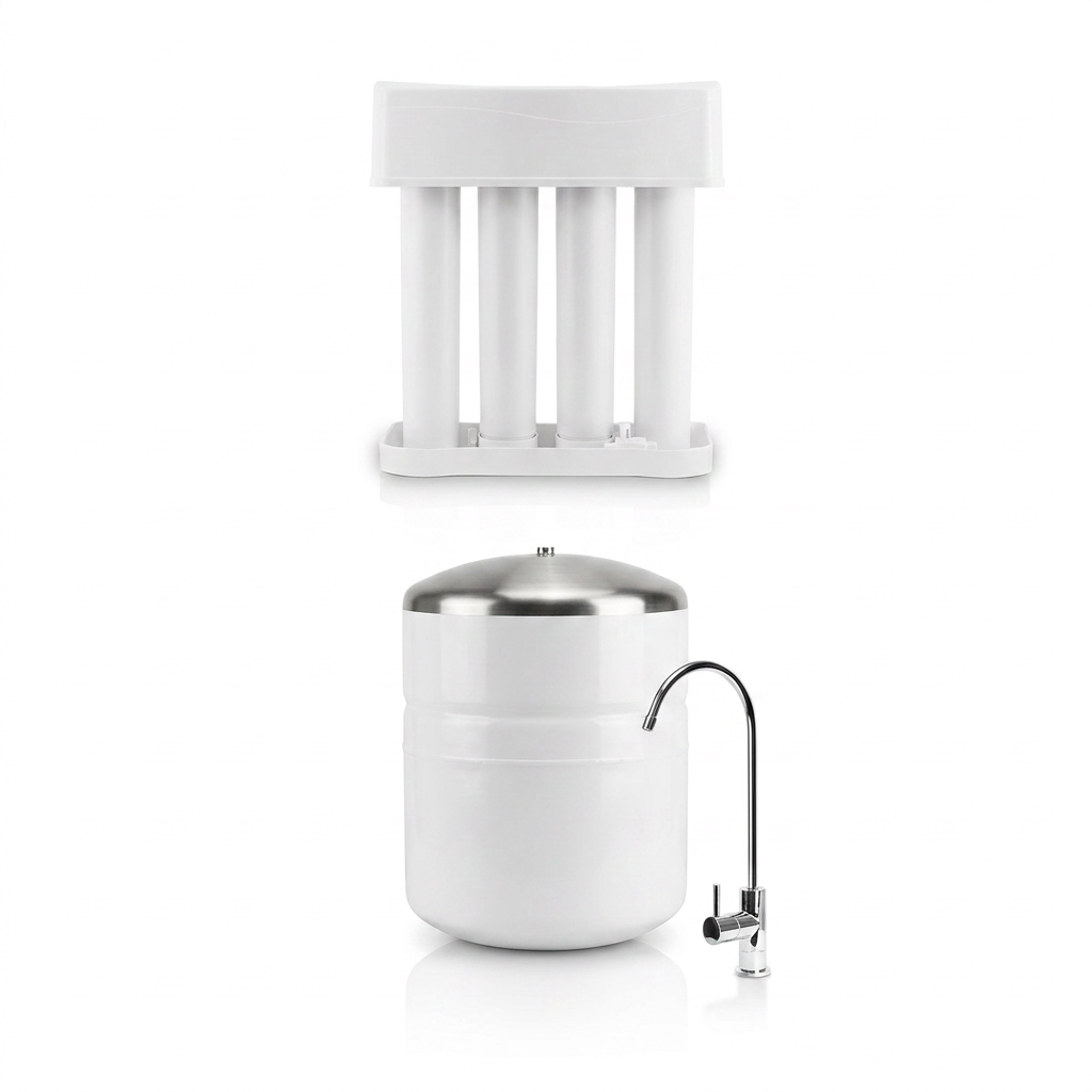 Under-sink reverse osmosis system with storage tank and chrome faucet
